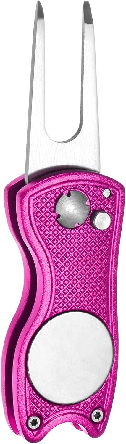 TIXIPEM Golf Divot Repair Tool- Switch Foldable Divot Tool Rack with Magnetic Ball