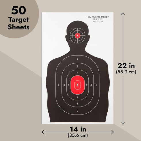 Juvale 50 Pack Paper Shooting Targets for Range, Bulk for Hunting Handguns Pistols Rifles Silhouette with Red Bullseye