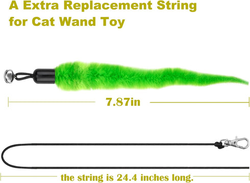 10PCS Cat Worm Toy for Cats - Cat Wand Toy Accessories and 1PC Black String for Cat Fishing Pole Teaser Kit