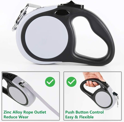 Dual Retractable Dog Leash for Walking 2 Large or Small Dogs (Up to 44 Lbs Each), 16ft Extendable with Poop Bags (Gray,