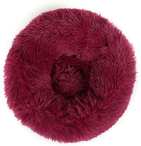 otoez Kitten Puppy Bed, Extra Small Round Dog Cat Beds, Anti-Anxiety Plush Calming Donut Bed, Washable (15.7", Dark Red)