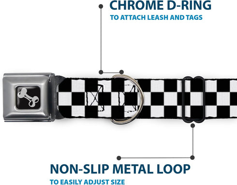 Buckle-Down Seatbelt Buckle Dog Collar, Checker Black/White, 1" Wide, Fits 15-26" Neck, Large