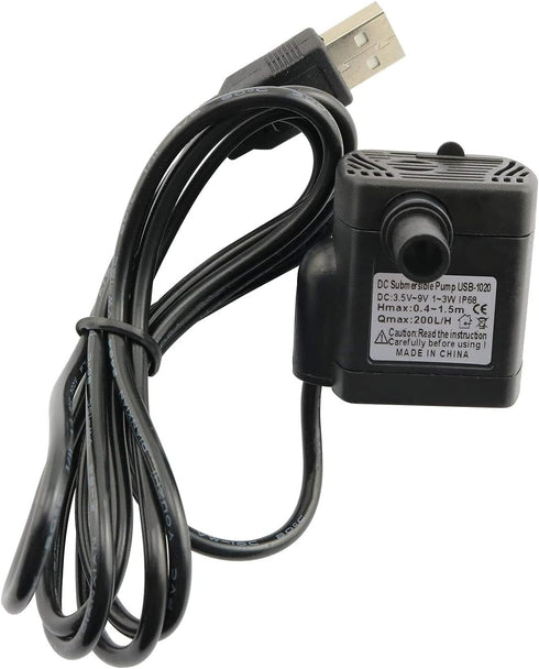 USB Water Pump Mini Submersible Pump for Aquarium Fountain, DC 3.5-9V 3W 200L/H