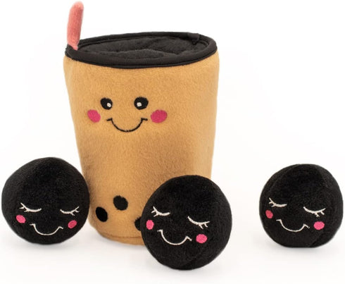 ZippyPaws Burrow, Food Buddies Boba Milk Tea - Interactive Dog Toys for Boredom - Hide and Seek Dog Toys, Colorful Squeaky Dog Toys for Small & Medium Dogs, Plush Dog Puzzles