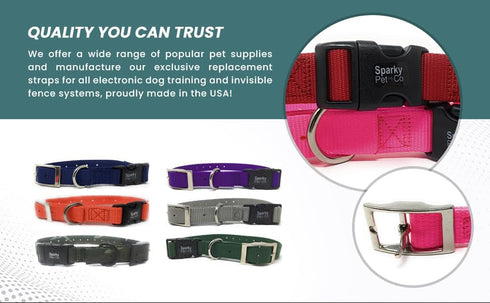 Sparky Pet Co ECollar Replacement Strap, Easy Release Double Buckle Dog Collar, Rugged Nylon - Teal