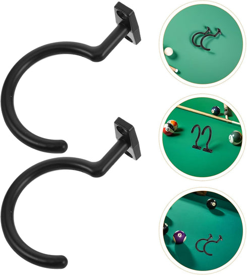 4pcs Beaupretty Metal Pool Cue Holder Rack and Snooker Table Hooks, Wall-mountable Black Steel Pool Table Side Cue