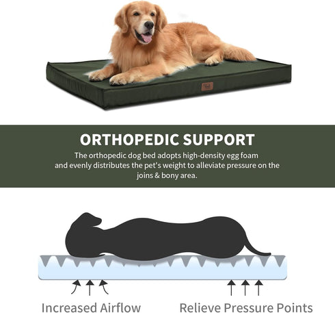 Outdoor Extra Large Dog Bed, Waterproof Orthopedic Egg Foam Pet Bed with Washable Removable Oxford Cooling Cover, Dark