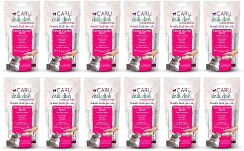 Caru Daily Dish Smoothies Lickable Chicken & Salmon Cat Treat, 4 Pouches per Pack - Pack of 12