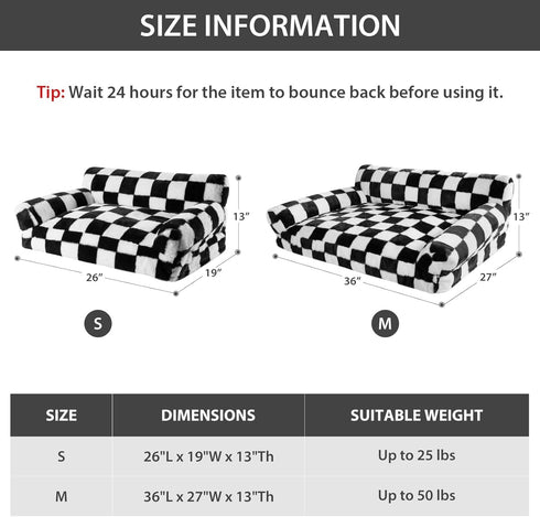 BFPETHOME Cat & Dog Couch Bed, Cute Checkered Pet Sofa for Small Pets, Non-Slip Bottom, Washable Cover (Black&White)