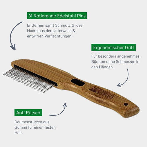 alcott Bamboo Groom Rotating Pin Comb for Pets, 31 Rounded Pins