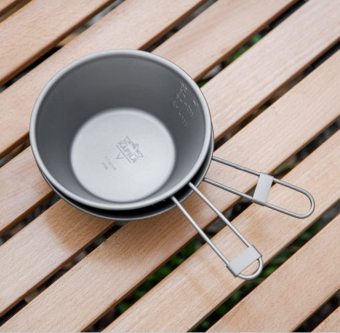 KAPILA 300ml Titanium Bowl with Folding Handle, Portable Camping Picnic Tableware