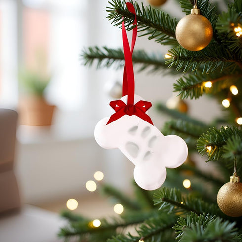 Kate & Milo Christmas Pet Paw Print Bone Ornament, Holiday Decor, Pawprint Clay Impression Kit, White