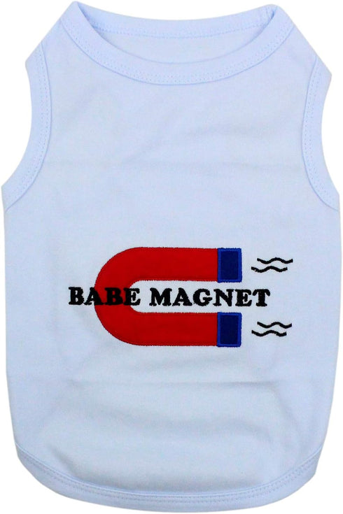 Parisian Pet Dog Tshirt - Blue “Babe Magnet” Embroidered Tank Top, Lightweight Cotton Tee for Small Dogs