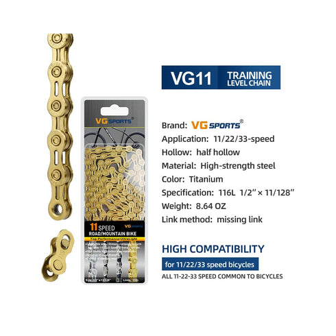 VG SPORTS Bike Chains - 6/7/8/9/10/11 Speed, Lightweight Half Hollow/Full Hollow, 116 Links with Missing Link