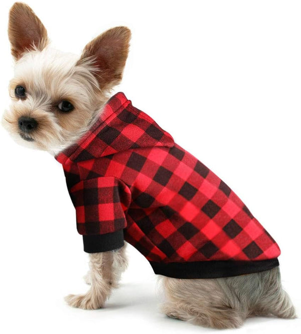 Plaid Dog Hoodie Sweatshirt Sweater for Small Dogs, Cat, Puppy Clothes Coat, Warm and Soft (S)
