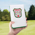 Golf Logo Shield White Leather Golf Scorecard & Yardage Book Holder Cover, Customizable Name Version