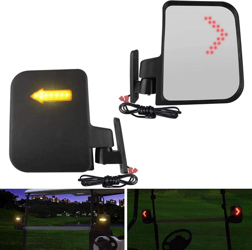 Golf Cart Side Mirrors with Turn Signal Light - Rear View Mirrors for Club Car EZGO Yamaha