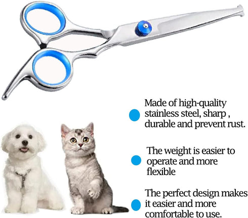 Dog Grooming Scissors - Heavy Duty Titanium Stainless Steel Pet Hair Scissors with Safety Round Tips