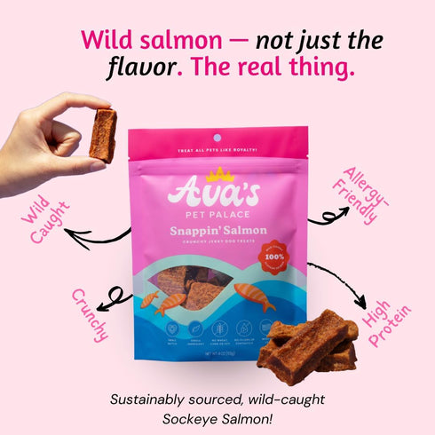 Avas Pet Palace Snappin Salmon Air-Dried Wild-Caught Salmon Jerky Dog Treats | Sustainable, High-Protein