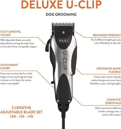 Trimmer 3 7 Wahl Pro Animal Deluxe U-Clip - Dog & Cat with Cutting Lengths & Attachment Combs - Premium Grooming Tools