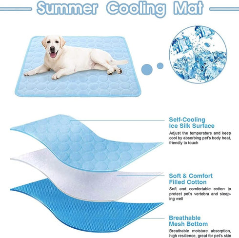 Cooling Mat Pad for Dogs Cats, Ice Silk Mat for Kennel/Sofa/Bed/Floor/Car Seats, 28 X 22in Blue