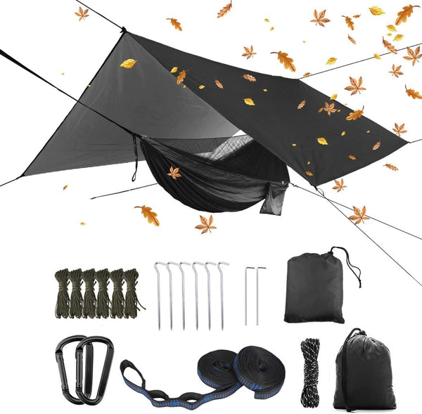Oversized Rain Rope Tarp and Camping Hammock with Mosquito Net, Portable Single Double Hammock Set for Outdoor