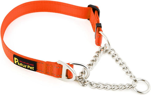 Plutus Pet Martingale Dog Collar with Stainless Steel Chain, Adjustable No Pull Training Collar for Small Medium Large