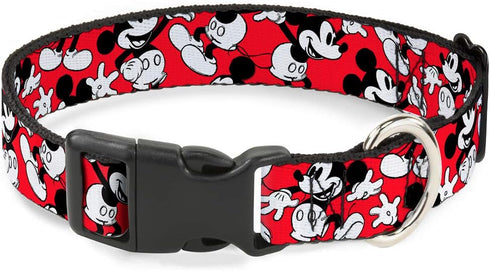 Buckle-Down Plastic Clip Collar - Mickey Mouse Poses Scattered Red/Black/White, 1" Wide, Fits 9-15" Neck, Small