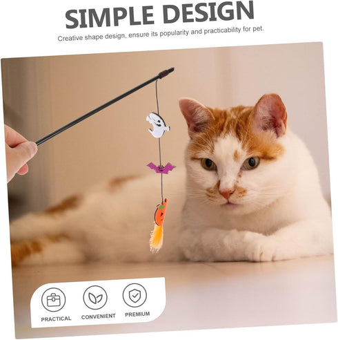 BESTOYARD Halloween Cat Wand Toys, Interactive Teasing Stick, Multifunctional Kitten Launcher