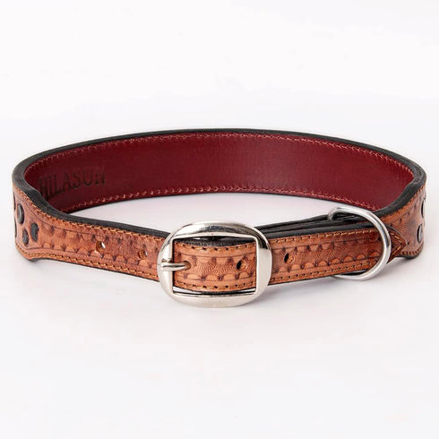 HILASON Medium Tan Genuine Leather Dog Collar, Strong, Handmade, Soft, Hand Tooled