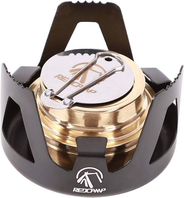 REDCAMP Mini Alcohol Stove for Backpacking - Lightweight Brass Spirit Burner with Aluminium Stand for Camping Hiking