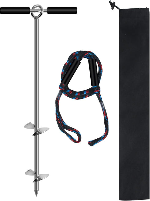 Sand Anchor - Beach Anchor with Removable Handle, Bungee Line & Carry Bag, 18"/24"/36" Length Auger for Beach