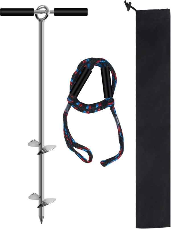 Sand Anchor - Beach Anchor with Removable Handle, Bungee Line & Carry Bag, 18"/24"/36" Length Auger for Beach