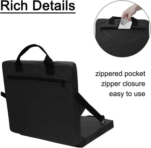 Ddewing Outdoor Folding Chair Cushion Black Zippered Pocket Square Chair Cushion Portable Handle Adjustable Floor Chair
