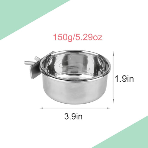 Hypeety Pet Bird Food Feeding and Drinking Cup - Stainless Steel Hanging Bowl for Parrot