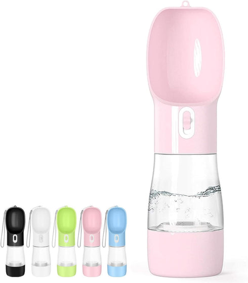 Outdoor Dog Water Bottle Dispenser, Leak Proof for Pets On The Go with Food Container, Pink