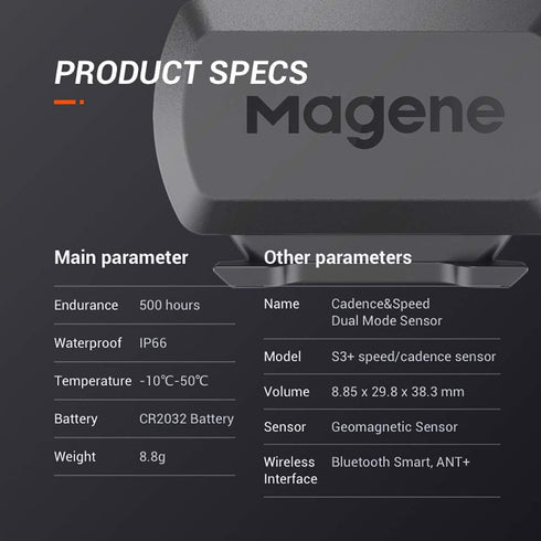 Magene Outdoor/Indoor Speed/Cadence Sensor for Cycling, Wireless Bluetooth/Ant+ Bike Computer for Road and Spinning