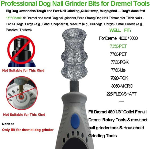 7760 7350, 2-Pack Stress-Free Diamond Dog Nail Grinder Bit Attachment for Dremel - Refill Tips & Replacement Heads Fit