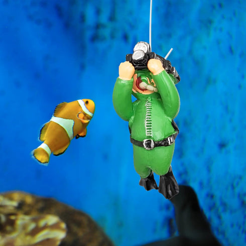 4 Pack Floating Fish Tank Decorations, Cute Little Diver Aquarium Decoration with Floating Device Accessories