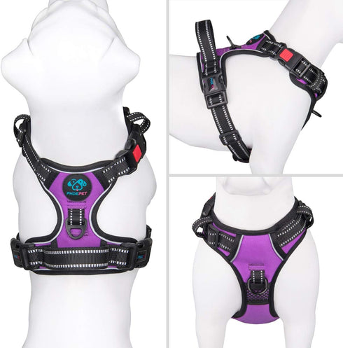 PHOEPET No Pull Dog Harness for Small Dogs - Reflective Adjustable Front Clip Vest with Handle (XS, Purple)