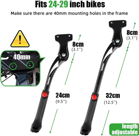 RBRL Bike Kickstand 40mm Hole Spacing, Bike Stand Aluminium Alloy Adjustable Bicycle Kickstand, Rear Side Bicycle Kick Stand for 24''-29'' Mountain Bike/Road Bike/BMX/MTB by RBRL
