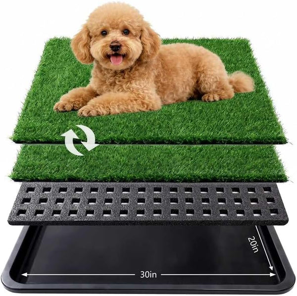 Dog Grass Pad with Tray,30x20 in Dogs Potty Tray with 2-Pack Upgraded
