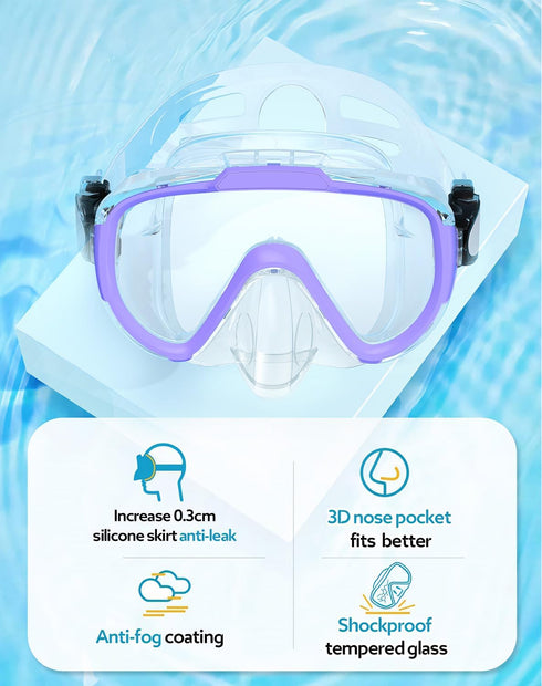 Snorkel Set with Fins for Adults, Snorkeling Gear Combo Set with Dry Top Snorkel Mask and Travel Bag for Swimming