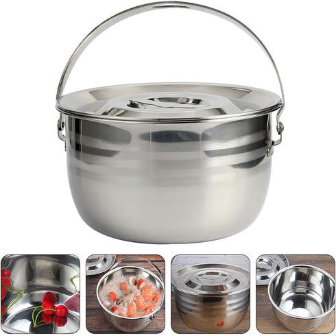 PRETYZOOM Camping Griddle Camping Pot Jacketed Kettle, Thicken Child Stainless Steel Stew Pot