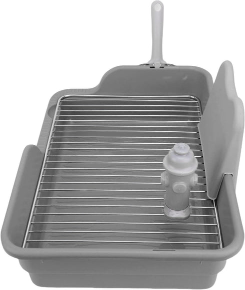 Durable Stainless Steel Dog Potty Tray for Small & Medium Breeds - Grey/Yellow