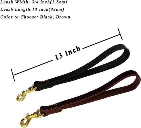 Leather Short Dog Leash, 13 Inch Traffic Lead Leash for Large Dogs Training and Walking
