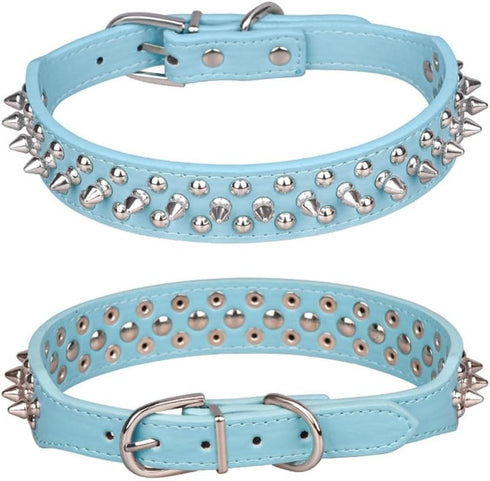 Spiked Dog Collar - Soft PU Leather Mushrooms Rivet Spike Studded Adjustable Collar for Cats and Dogs (XL, Light Blue)