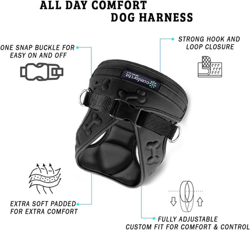 Comfort Fit Dog Harness, No Pull, Step in Harness for Small Dogs, Soft Padded Vest, Adjustable Buckles, Black XS
