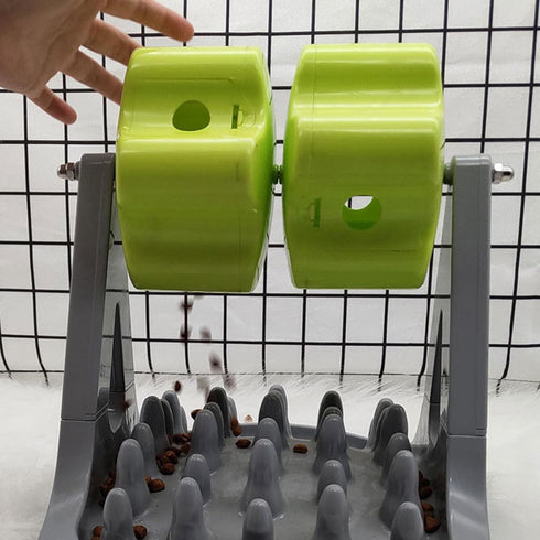 GATHINESS Automatic Rotating Dog Feeding Bowl with Anti-Choking Slow Feeder Function, Plastic Pet Food Dispenser