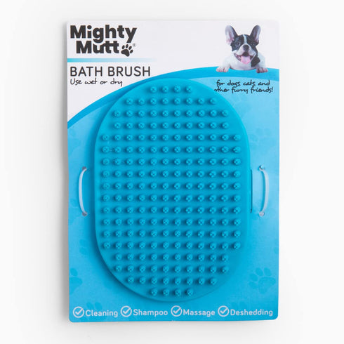 Mighty Mutt Dog Bath Brush - Massage Rubber Soft Bristle Brush for Easy Grooming - Wet or Dry Shampoo Brush - 1 pc